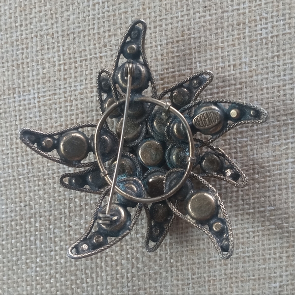 Regency Signed VTG Citrine AB Colored Crystal Rhinestones Star Flower Brooch - Picture 7 of 13